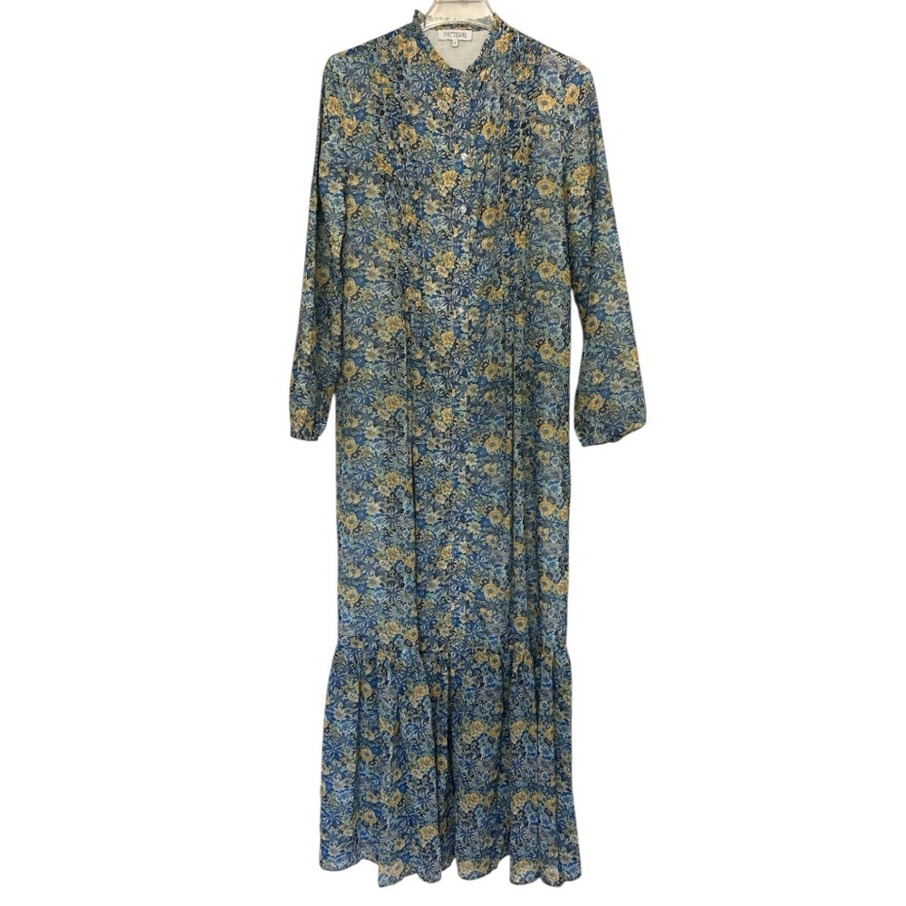 Floral Long Sleeve Dress in Blue and Yellow